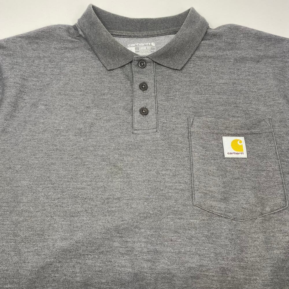 Carhartt‎ Force Large Loose Fit Solid Gray Short Sleeve Polo Shirt